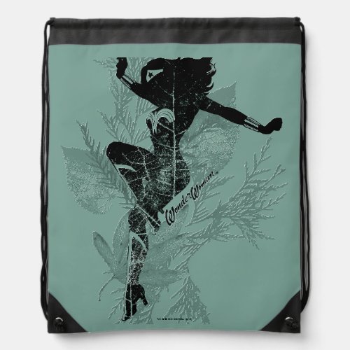 Wonder Woman Landing Foliage Graphic Drawstring Bag