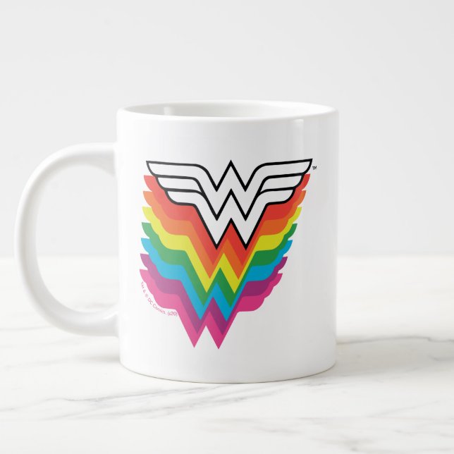 Wonder Woman Layered Rainbow Logo Giant Coffee Mug (Left)