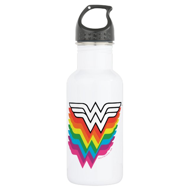 Wonder Woman Layered Rainbow Logo Stainless Steel Water Bottle (Front)