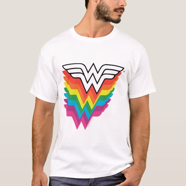 Wonder Woman Layered Rainbow Logo T-Shirt (Front)
