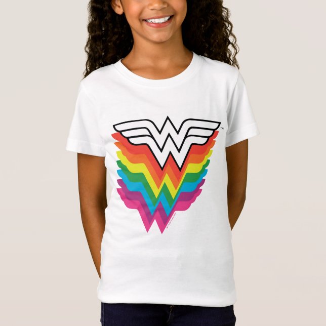 Wonder Woman Layered Rainbow Logo T-Shirt (Front)