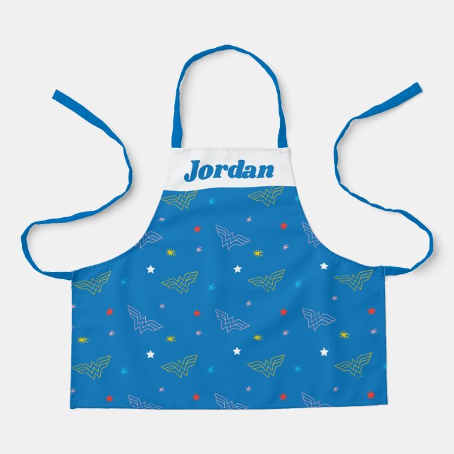 Wonder Woman Logo and Stars Blue Pattern Apron (Front)
