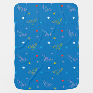Wonder Woman Logo and Stars Blue Pattern Baby Blanket