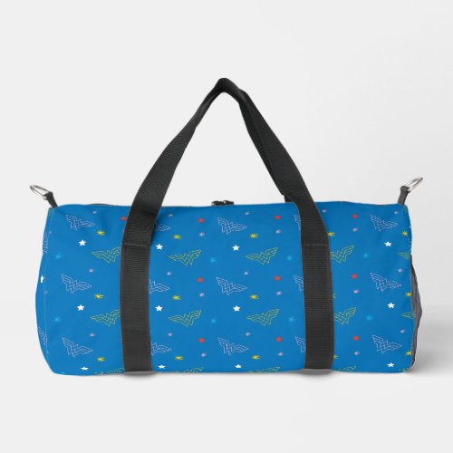 Wonder Woman Logo and Stars Blue Pattern Duffle Bag
