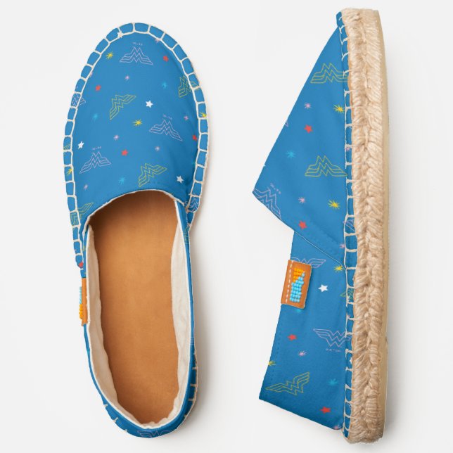 Wonder Woman Logo and Stars Blue Pattern Espadrilles (Side)