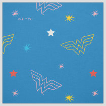 Wonder Woman Logo and Stars Blue Pattern Fabric