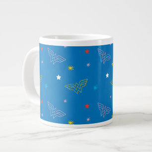 Wonder Woman Logo and Stars Blue Pattern Giant Coffee Mug