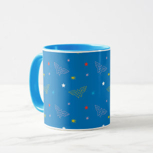 Wonder Woman Logo and Stars Blue Pattern Mug