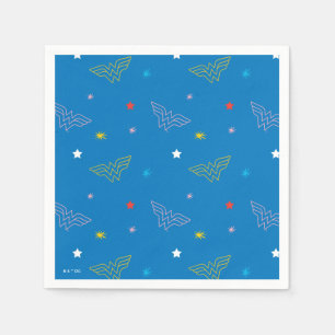 Wonder Woman Logo and Stars Blue Pattern Napkins