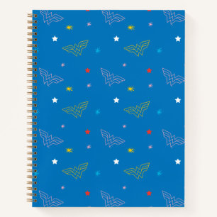 Wonder Woman Logo and Stars Blue Pattern Notebook