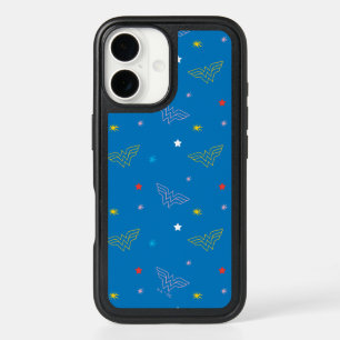 Wonder Woman Logo and Stars Blue Pattern iPhone 16 Case