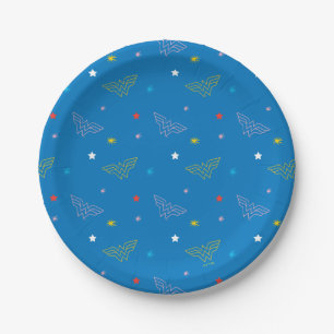 Wonder Woman Logo and Stars Blue Pattern Paper Plates