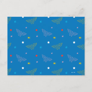Wonder Woman Logo and Stars Blue Pattern Postcard