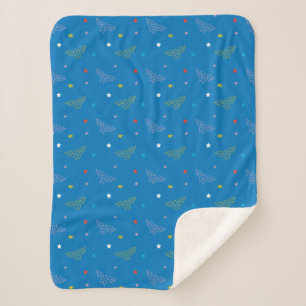 Wonder Woman Logo and Stars Blue Pattern Sherpa Blanket