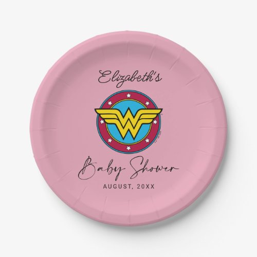 Wonder Woman Logo  New Baby Coming Soon Paper Plates