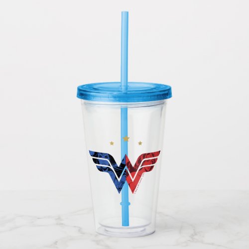 Wonder Woman Modern  Retro Comic Overlay Logo Acrylic Tumbler