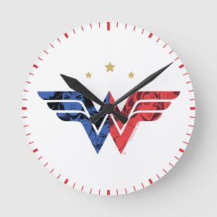 Wonder Woman Modern & Retro Comic Overlay Logo Round Clock