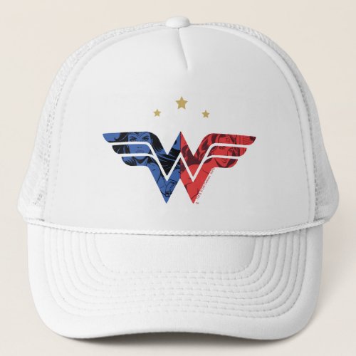 Wonder Woman Modern  Retro Comic Overlay Logo Trucker Hat