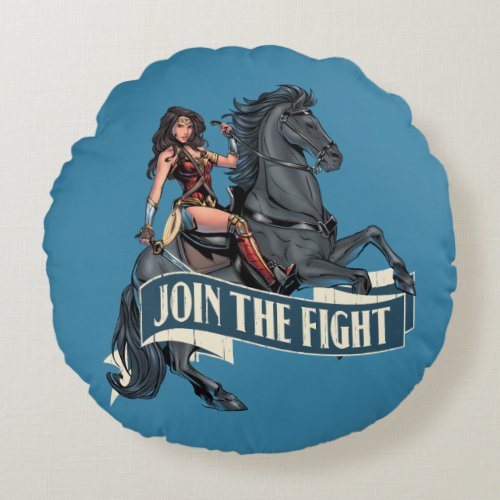 Wonder Woman on Horse Comic Art Round Pillow