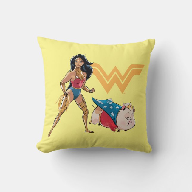 Wonder Woman & PB Throw Pillow (Front)