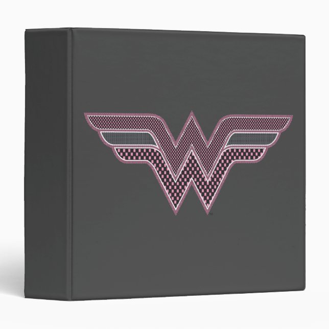 Wonder Woman Pink and Black Checker Mesh Logo 3 Ring Binder (Front/Spine)