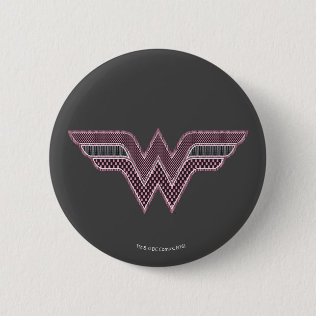 Wonder Woman Pink and Black Checker Mesh Logo Button (Front)