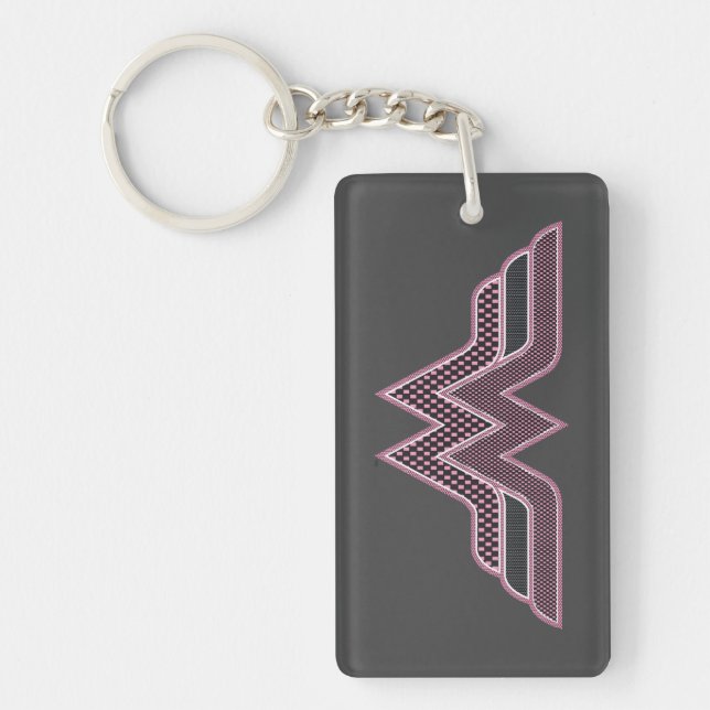 Wonder Woman Pink and Black Checker Mesh Logo Keychain (Front)