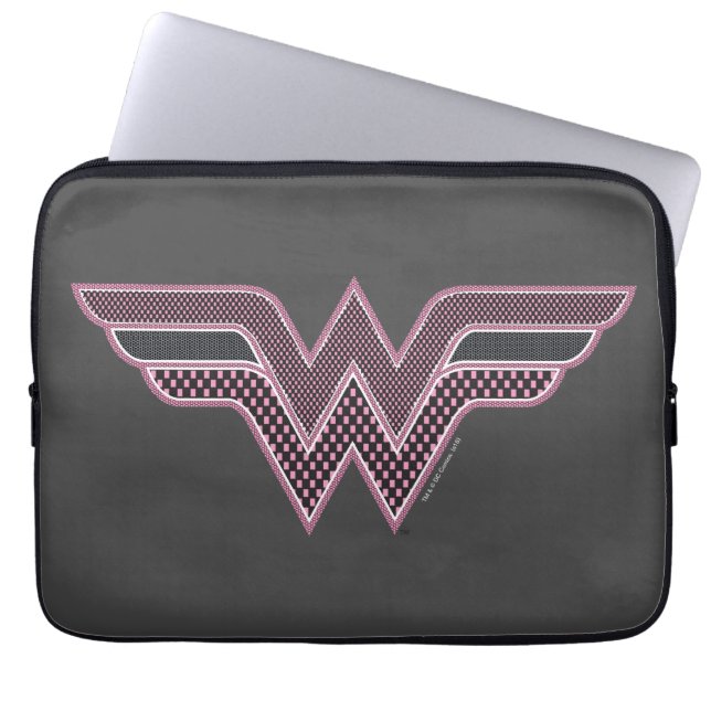 Wonder Woman Pink and Black Checker Mesh Logo Laptop Sleeve (Front)