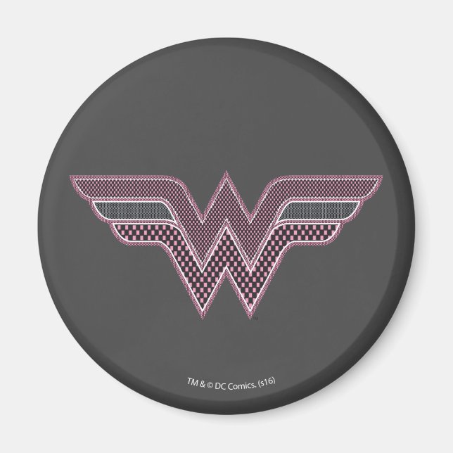Wonder Woman Pink and Black Checker Mesh Logo Magnet (Front)