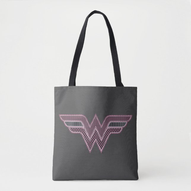 Wonder Woman Pink and Black Checker Mesh Logo Tote Bag (Front)