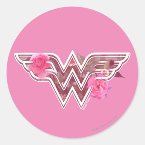 Wonder Woman Pink Camellia Flowers Logo Classic Round Sticker