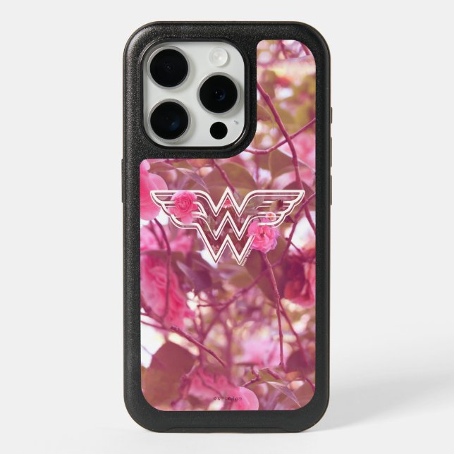 Wonder Woman Pink Camellia Flowers Logo iPhone 15 Pro Case (Back)