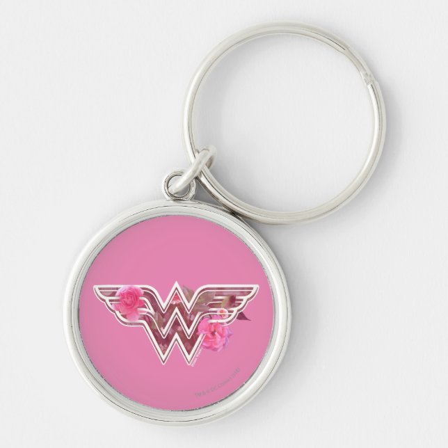 Wonder Woman Pink Camellia Flowers Logo Keychain (Front)