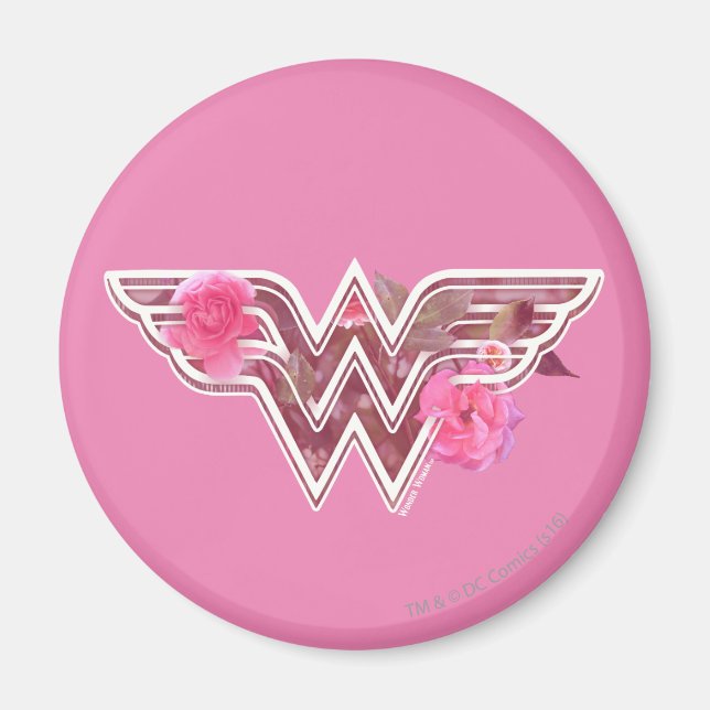 Wonder Woman Pink Camellia Flowers Logo Magnet (Front)