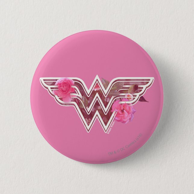 Wonder Woman Pink Camellia Flowers Logo Pinback Button (Front)