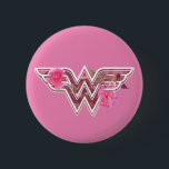 Wonder Woman Pink Camellia Flowers Logo Pinback Button<br><div class="desc">The classic Wonder Woman logo amongst pink camillia flowers.</div>