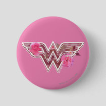 Wonder Woman Pink Camellia Flowers Logo Pinback Button