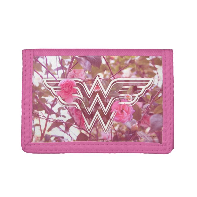 Wonder Woman Pink Camellia Flowers Logo Tri-fold Wallet (Front)