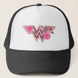 Wonder Woman Pink Camellia Flowers Logo Trucker Hat