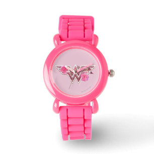 Wonder Woman Pink Camellia Flowers Logo Watch