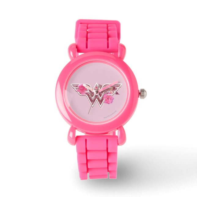 Wonder Woman Pink Camellia Flowers Logo Watch (Front)
