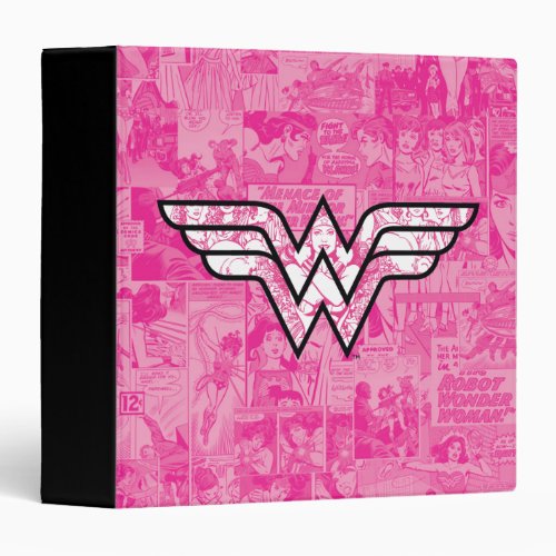 Wonder Woman Pink Comic Book Collage Logo 3 Ring Binder