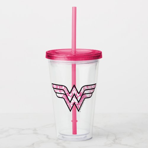 Wonder Woman Pink Comic Book Collage Logo Acrylic Tumbler