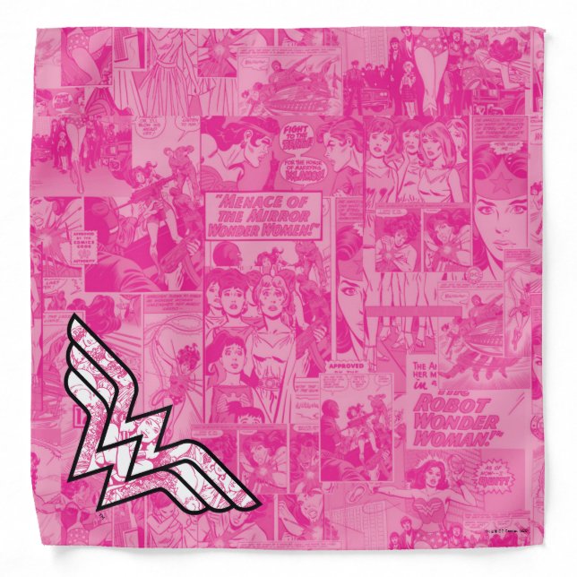 Wonder Woman Pink Comic Book Collage Logo Bandana (Front)