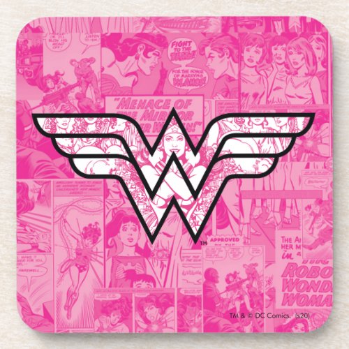 Wonder Woman Pink Comic Book Collage Logo Beverage Coaster