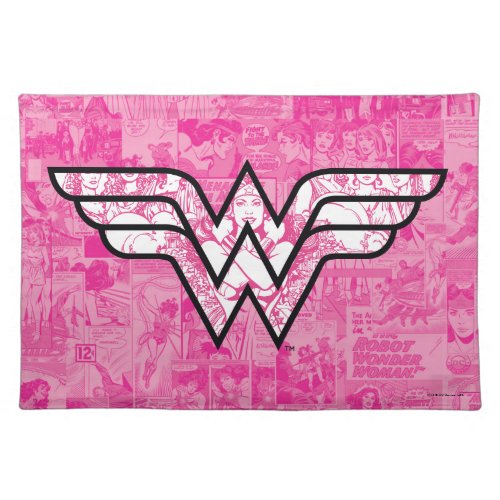 Wonder Woman Pink Comic Book Collage Logo Cloth Placemat