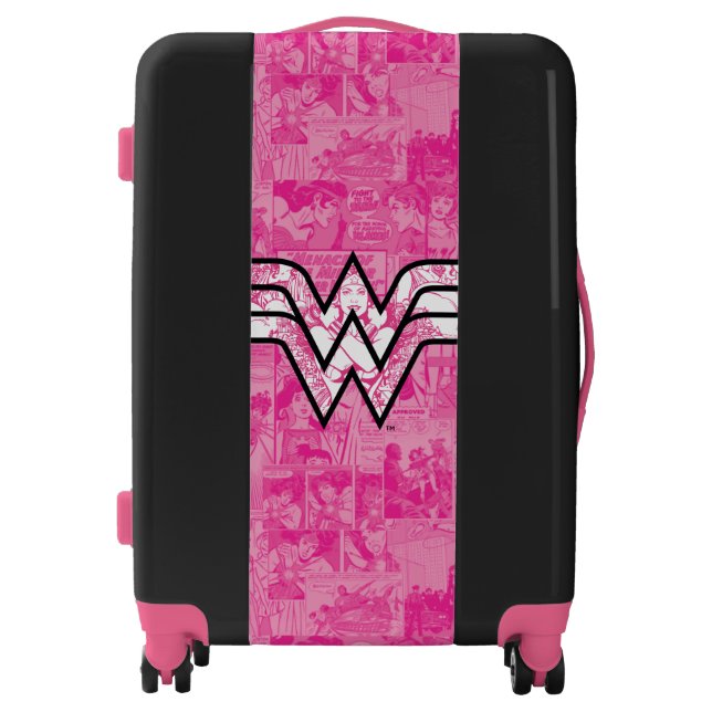 Wonder Woman Pink Comic Book Collage Logo Luggage (Front)