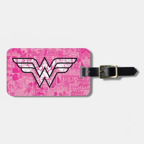 Wonder Woman Pink Comic Book Collage Logo Luggage Tag