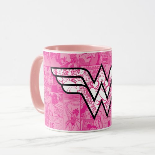 Wonder Woman Pink Comic Book Collage Logo Mug