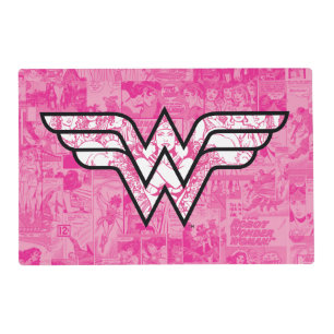 Wonder Woman Pink Comic Book Collage Logo Placemat